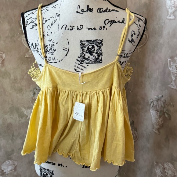 FREE PEOPLE KAYLA LACE EMBELLISHED TOP XL PINEAPPLE GOLDEN YELLOW - Picture 4 of 6